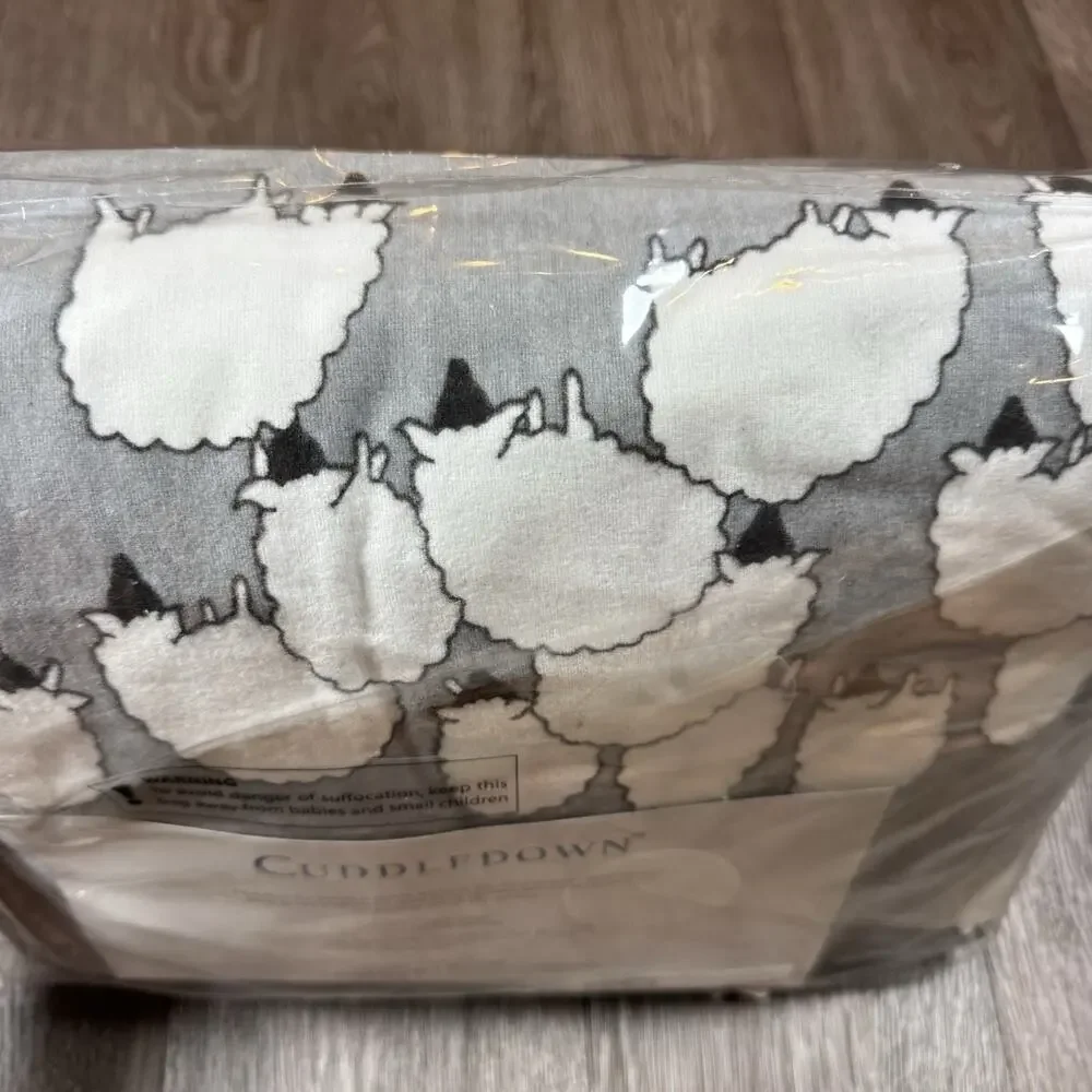 Cuddledown SHEEP Queen Fitted Sheet Gray/White 100% Cotton Flannel Germany